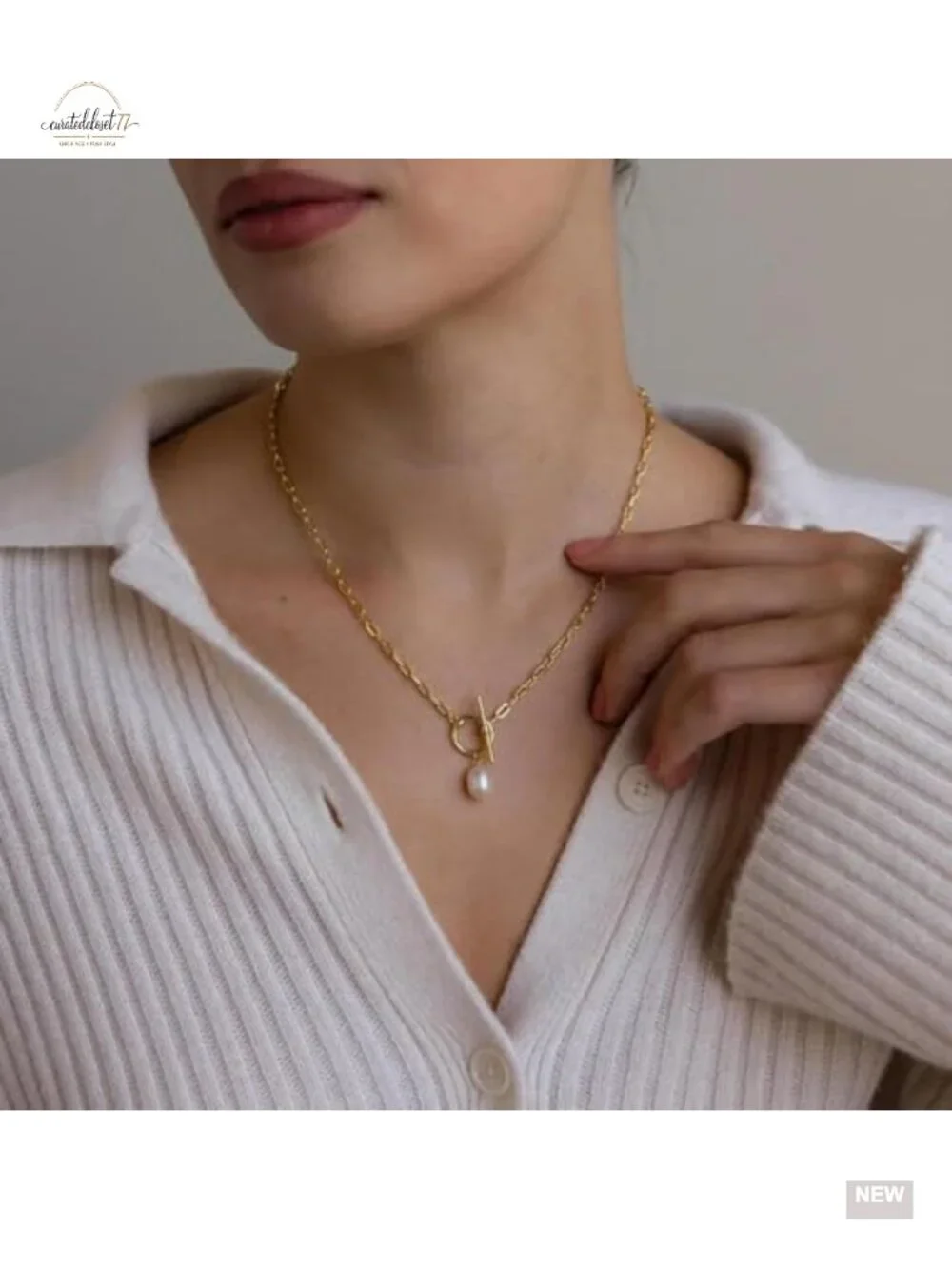 Dainty 14k Gold Plated Stackable Choker Necklaces Set with Pearl Pendant